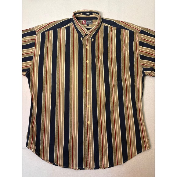 Chaps Ralph Lauren Other - Chaps Ralph Lauren Mens XL Long Sleeve Striped Button Down Shirt Navy Tan Red